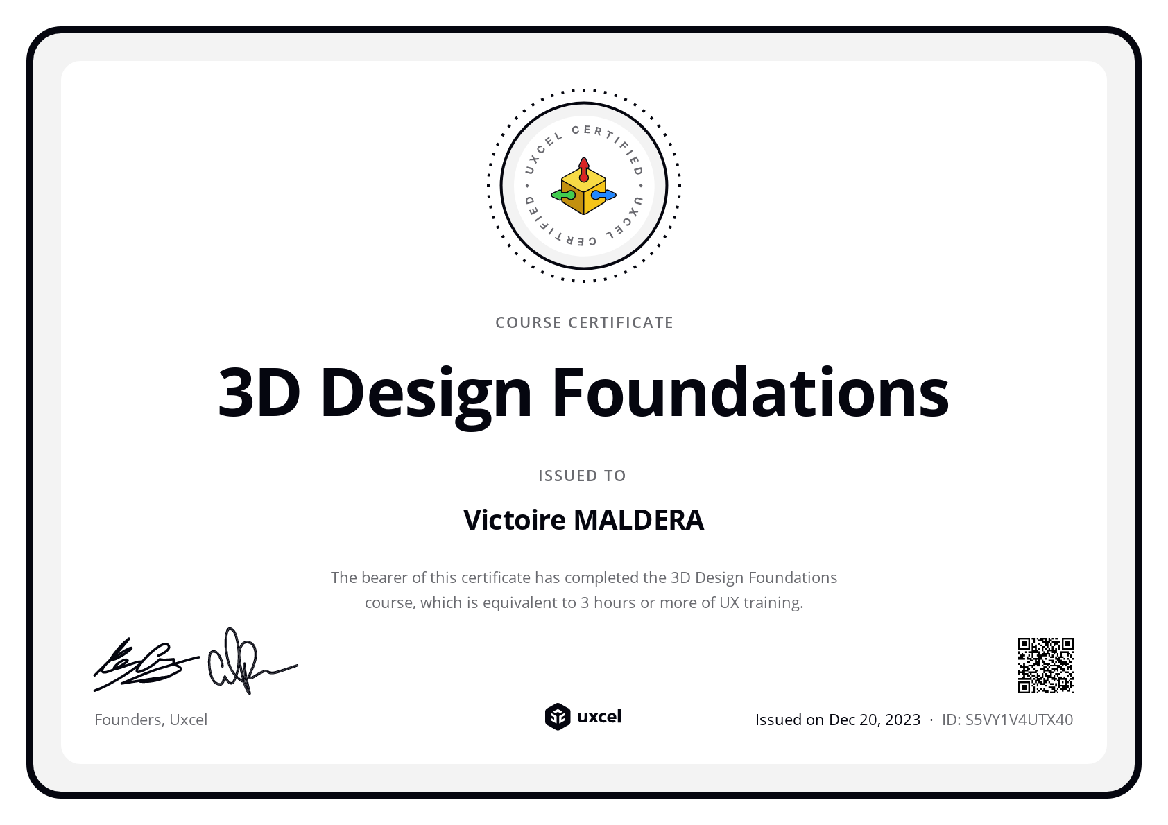 Victoire MALDERA's certificate